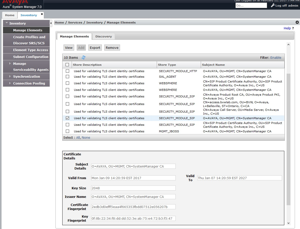 Example for System Manager default CA