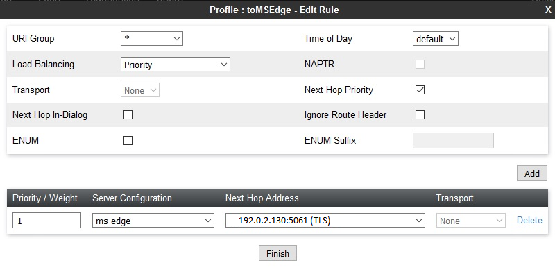 Edit profile rule dialog box for toMSEdge.