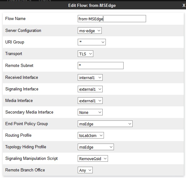 Edit flow dialog box for from-SM.