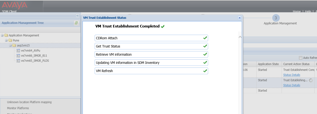 Successful trust establishment screen