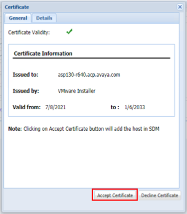 This is a screenshot of the ASP Certificate dialog box.